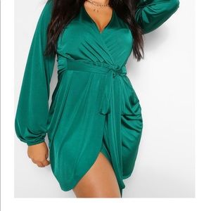 Boohoo Plus Slinky Belted Wrap Dress